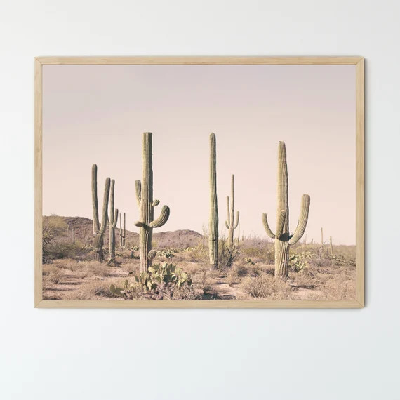 FRAMED Blush Pink Cactus Print, ACRYLIC GLASS Wall Art, Cactus Landscape, Large Wall Decor, Boho ... | Etsy (US)
