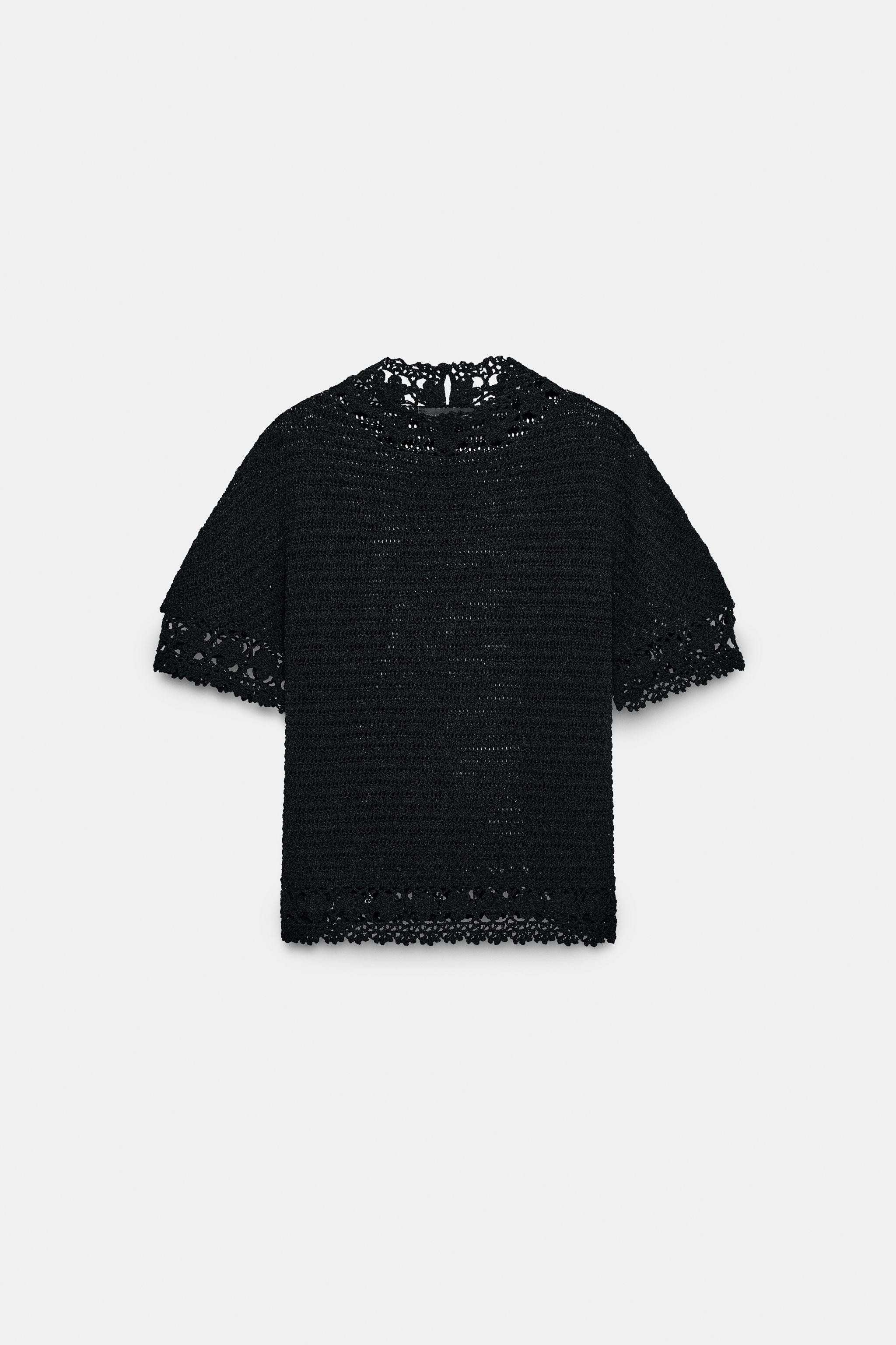 HIGH COLLAR KNIT FLORAL TOP | Zara US