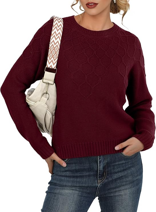 GRECERELLE Women's Pullover Sweater Chunky Crew Neck Long Sleeve Losse Casual Knit Tops Blouse, S... | Amazon (US)