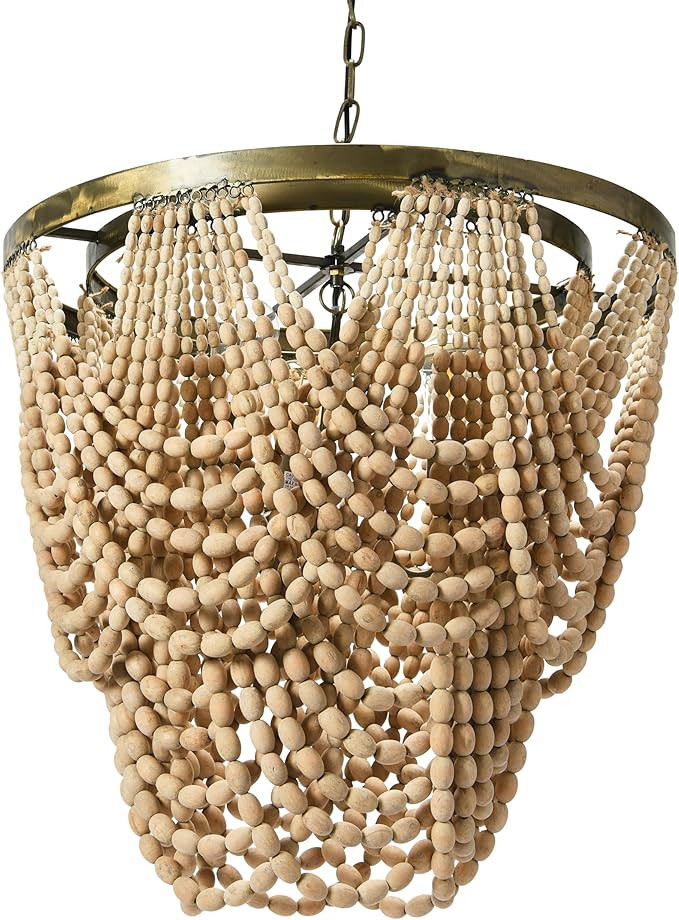 Creative Co-Op Metal Chandelier with Draped Wood Beads | Amazon (US)
