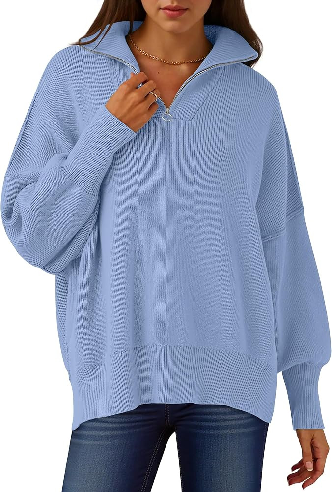 ANRABESS Women's Oversized Fashion Long Sleeve Quarter Zip Baggy Loose Slouchy Sweater Pullover T... | Amazon (US)