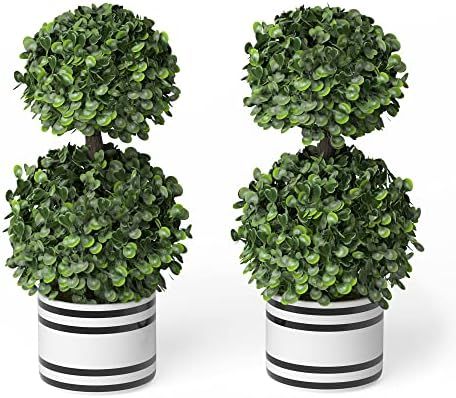 Barnyard Designs Set of 2 (12.5") Artificial Boxwood Topiary Potted Plant Decorations, Mini Faux Fak | Amazon (US)