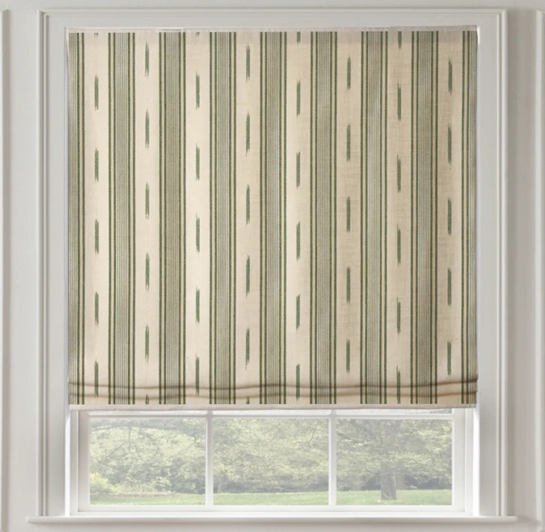 NEW Thibaut Odeshia Stripe Roman Shade Shown in Spruce Green - Etsy | Etsy (US)