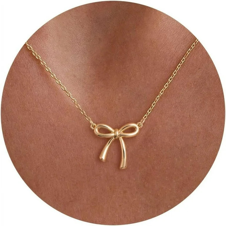 Gold Necklace for Women - Bow Necklace 14K Gold Plated Dainty Cubic Zirconia Bow Necklace Small B... | Walmart (US)