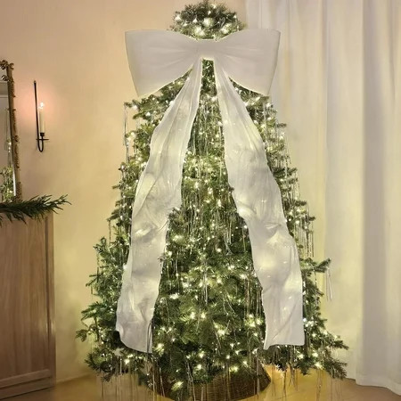 Christmas Decor - Christmas Decorations - 6 Ft Big Christmas Bows for Christmas Tree - Giant White Velvet Bow for Tree Topper Window Mantle Wall Door - Indoor Home Room Party Hanging Xmas Decoration | Walmart (US)