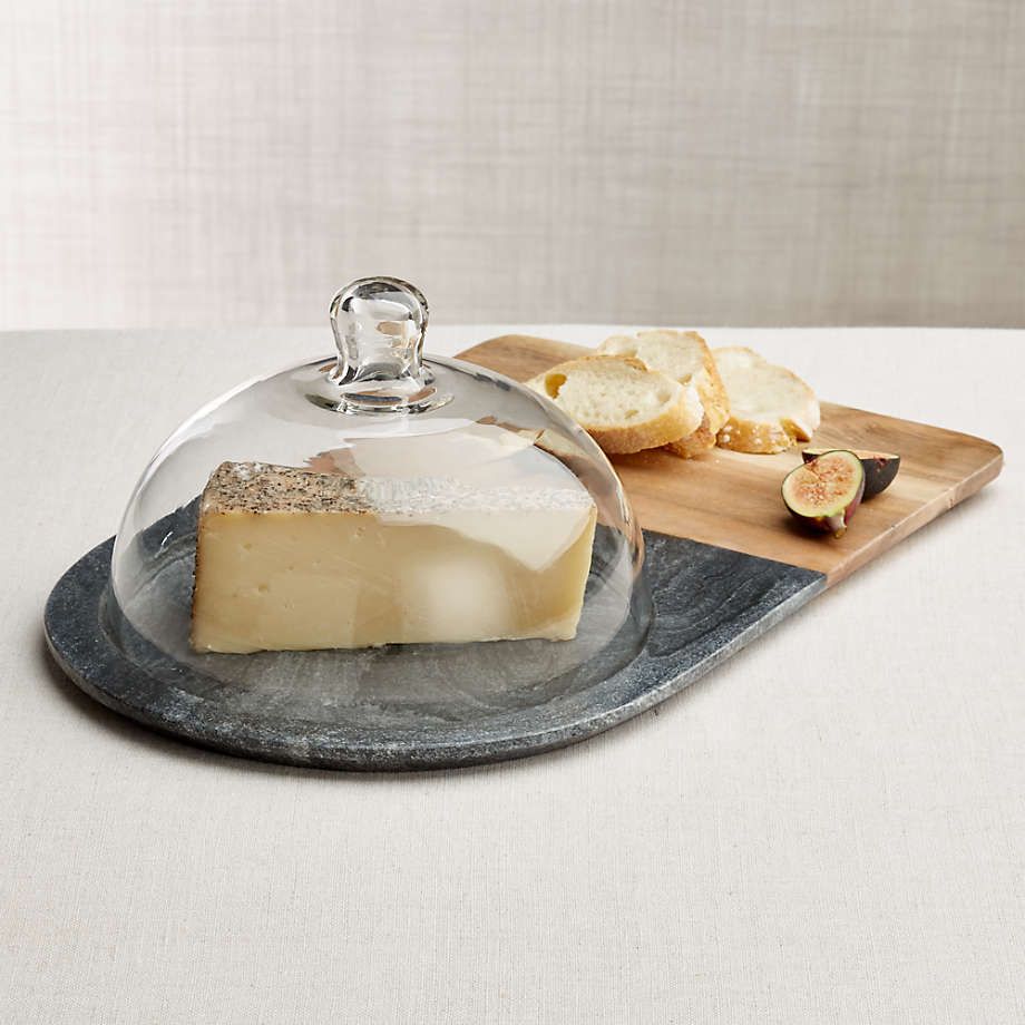 Hayes Marble and Wood Serving Board with Glass Dome + Reviews | Crate & Barrel | Crate & Barrel