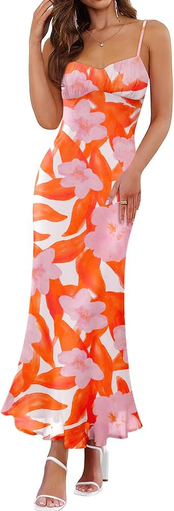 ZESICA Womens Summer Floral Spaghetti Straps Maxi Dress 2025 Sleeveless Square Neck Bodycon Beach... | Amazon (US)