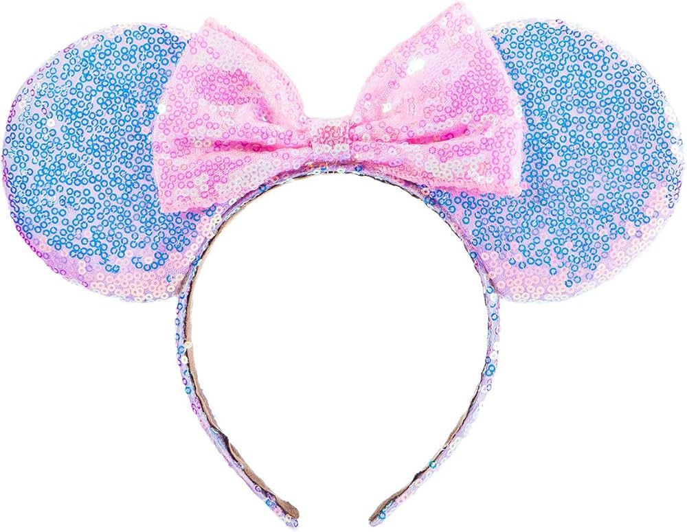Minnie Ears Headband,Sequin Mouse Ears Headband with Bow Hairs Accessories for Girls Women Adult ... | Amazon (US)