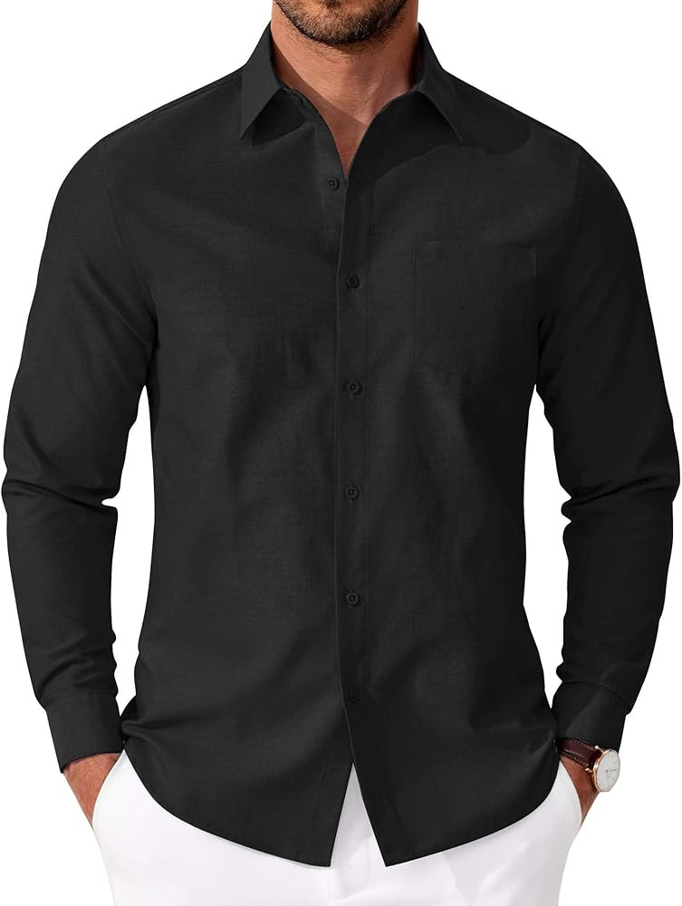 COOFANDY Mens Oxford Shirt Long Sleeve Casual Button Down Shirts Soild Dress Shirts with Pocket | Amazon (US)
