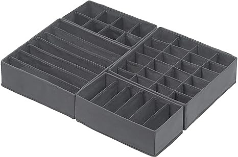 SimpleHouseware Closet Underwear Organizer Drawer Divider 4 Set, Dark Grey | Amazon (US)