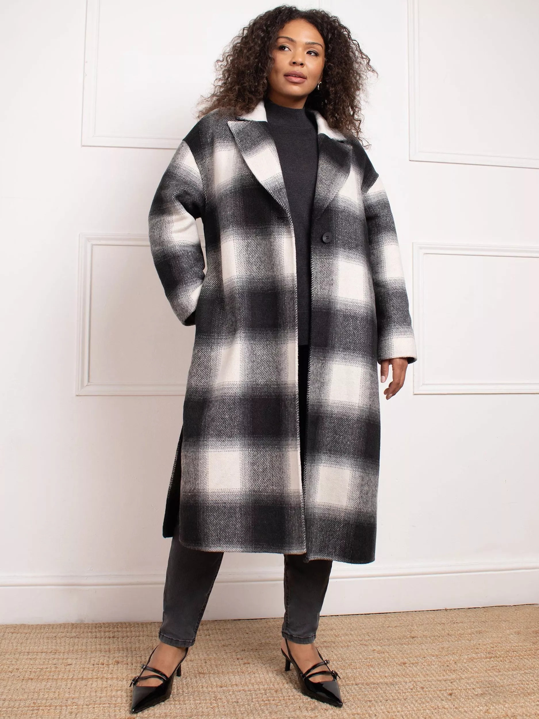Live Unlimited Cruve Check Double Faced Coat, Black/White | John Lewis (UK)