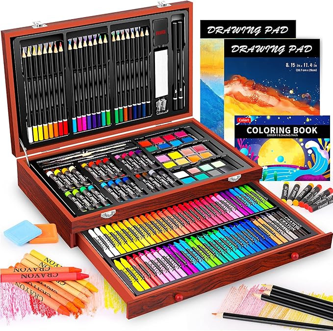 Caliart Art Supplies, 153-Pack Deluxe Art Set in Wooden Case, Crafts Drawing Painting Kits with 2... | Amazon (US)