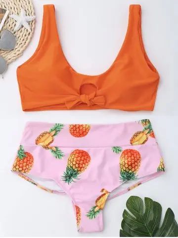 Pineapple High Waist Bralette Bikini Set | Rosegal US
