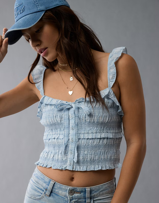 AE Smocked Ruffle Tank Top | American Eagle Outfitters (US & CA)