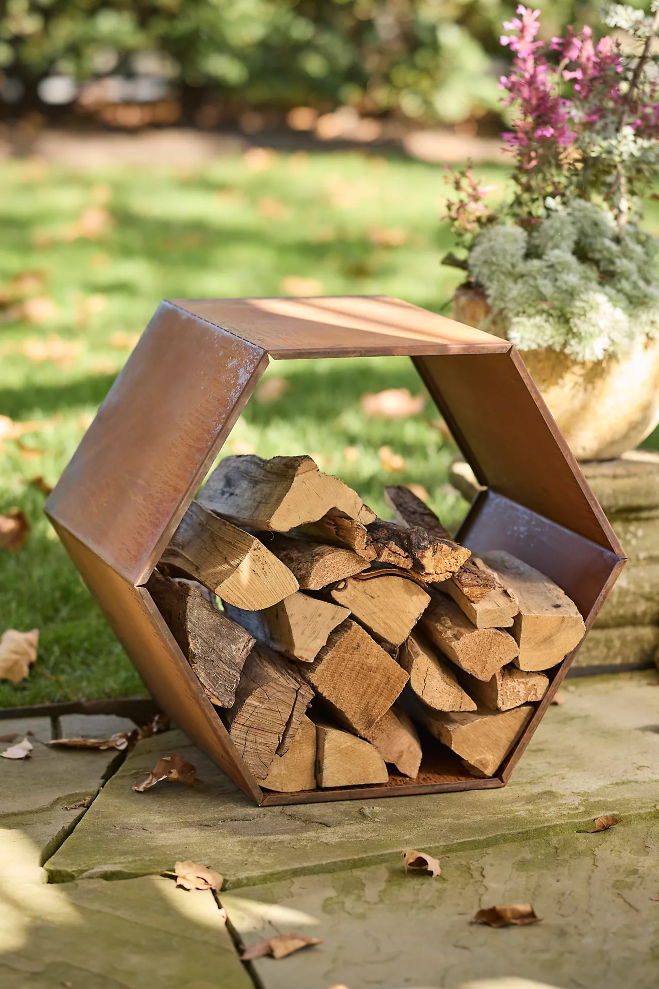Weathering Steel Hexagon Log Holder | Terrain