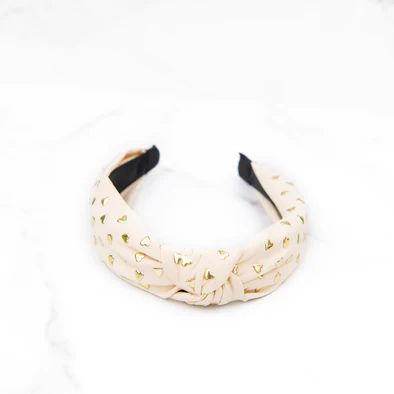 Ivory Headband with Gold Hearts | Golden Thread