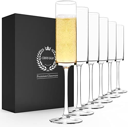 Chouggo Champagne Flutes Glass Set of 6, Hand Blown Crystal Champagne Glasses - Hand Crafted by Arti | Amazon (US)