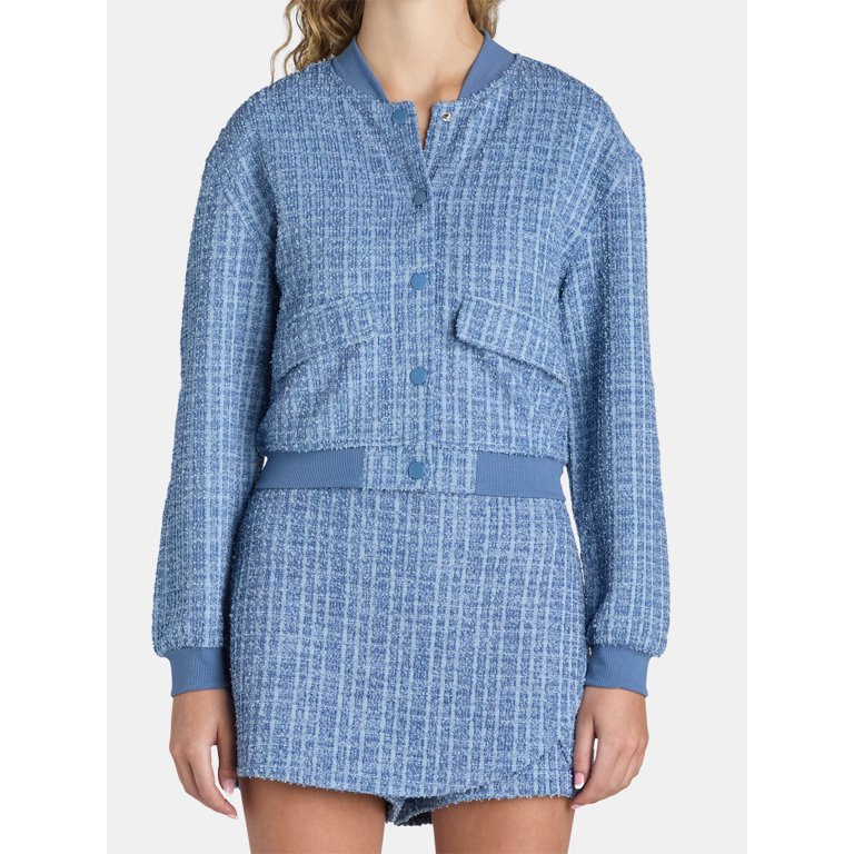 Madden NYC Juniors Boucle Bomber Jacket, Sizes XXS-XXL | Walmart (US)