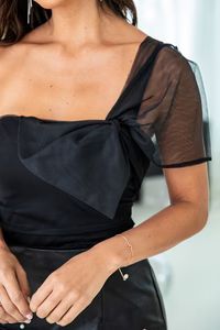 Ready For It One Shoulder Black Bow Detail Bodysuit | Pink Lily