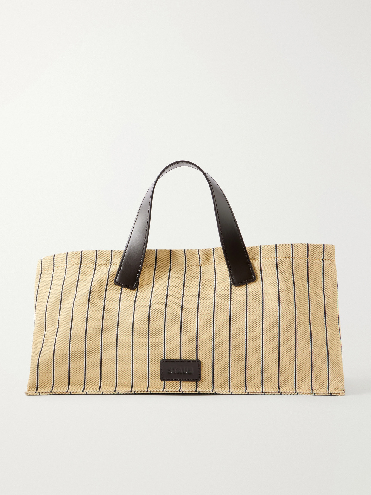 STAUD - Port Logo-embossed Leather-trimmed Striped Canvas Tote - Neutrals | NET-A-PORTER (US)