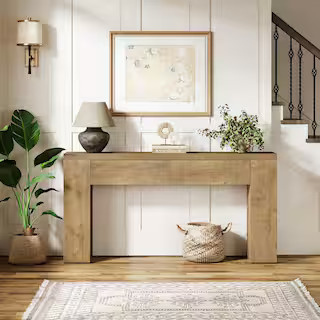 BYBLIGHT Turrella 63 in. Light Brown Console Tables, Rectangle Wood Console Table with 2-Drawers ... | The Home Depot