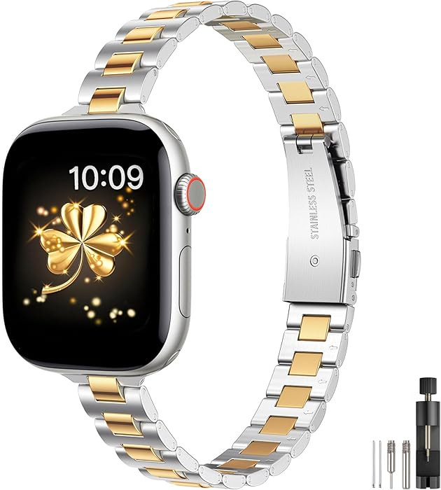 WFEAGL Slim Metal Watch Band Compatible with Apple Watch 38mm 40mm 41mm 42mm(Series 11 10), Dress... | Amazon (US)