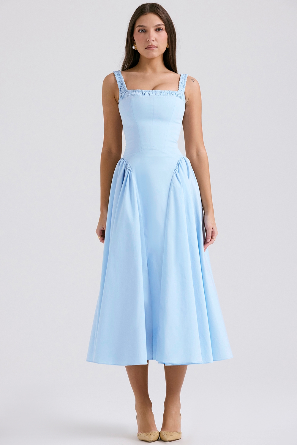italian azure cotton midi sundress | House of CB