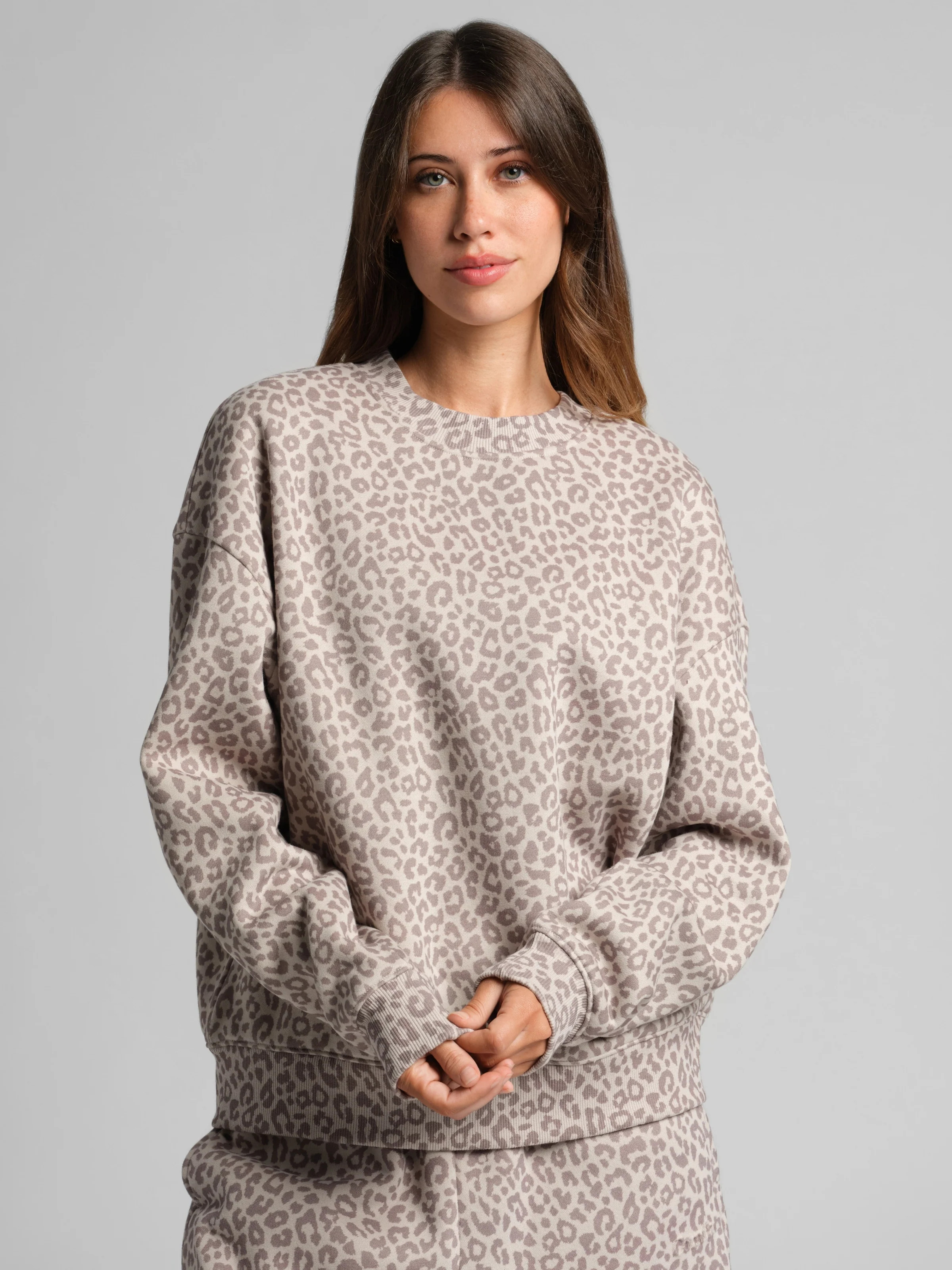 Comfrt Basic Crop Crew Sweatshirt | Desert Leopard | 3X | Comfrt
