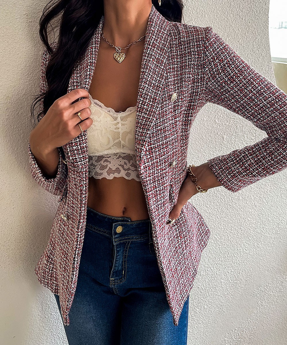 Laly's Closet Women's Blazers wine - Wine Red Tweed Blazer - Women | Zulily