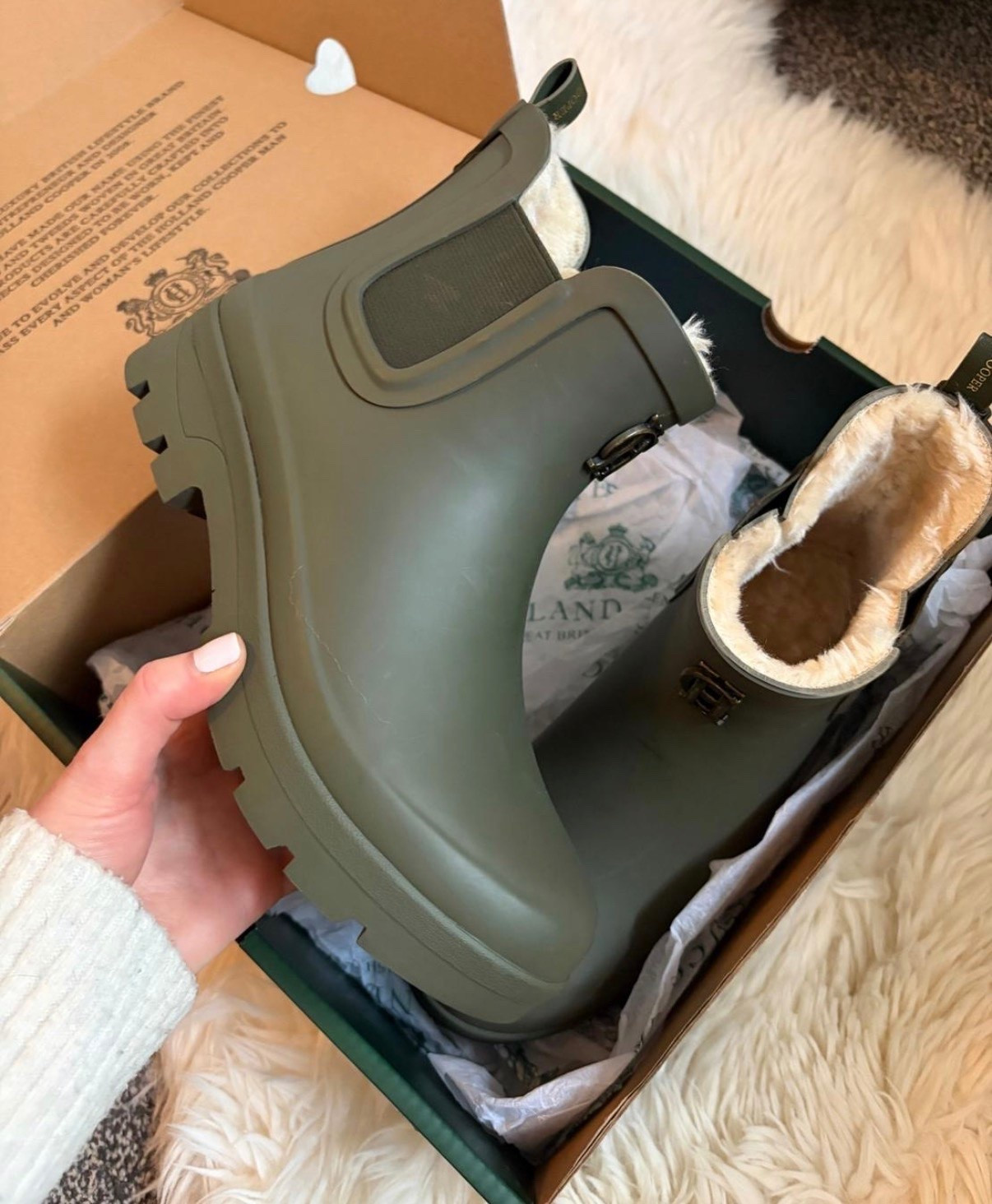 The comfiest sherpa-lined wellies for autumn walks & rainy days 🌂🥾 Holland Cooper Sherpa Lined Chunky Chelsea Wellington Boots, cosy winter wellies perfect for dog walks, rainy days and winter walks. Super comfy and true to size (I’m wearing my regular UK size 5). Available in khaki (mine), chocolate and black. @Holland Cooper

#LTKautumn #LTKuk #LTKshoes