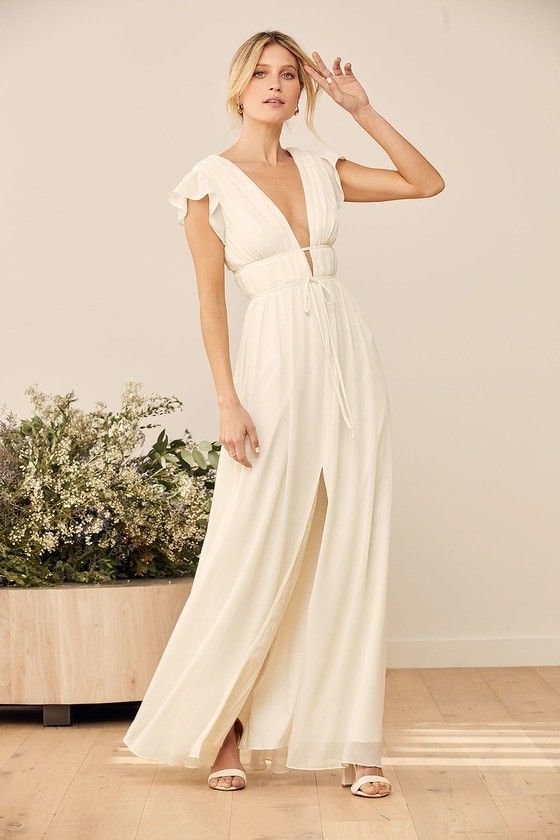 Cream Ruffled Maxi Dress Cream Dress Spring Dress Spring Outfits Wedding Guest Dress Pastel | Lulus (US)