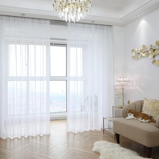 PHILEASY Window Sheer White Curtains 84 Inches Long 2 Panels White Sheer Curtains Sheer Curtain C... | Amazon (US)