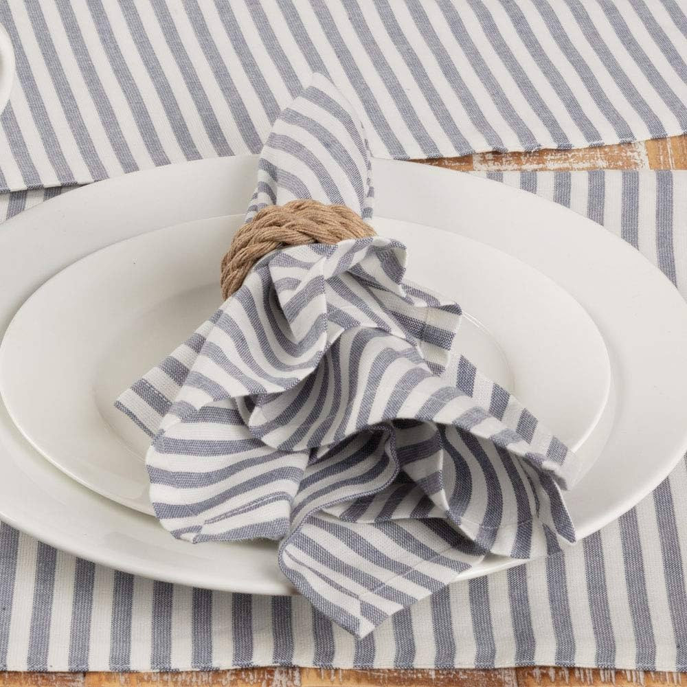 Piper Classics Farmhouse Ticking Stripe Blue Cloth Napkins. Set of 4, 18" x 18" | Amazon (US)