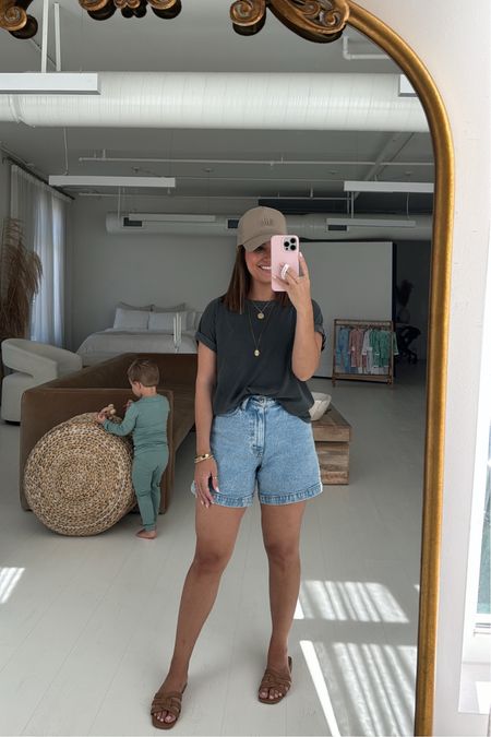 Wearing a 26 in the jean shorts from Abercrombie- honestly, they have the best in my opinion! I always get their curve love style as it’s roomier in the hips/thighs. Wearing small in tee. Sandals run tts // 

#LTKFindsUnder50 #LTKStyleTip #LTKFindsUnder100