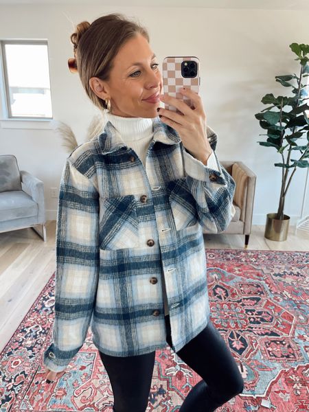 PLAID SHACKET FROM WALMART!! Size up. Wearing xs. White fitted turtleneck. White turtleneck. Fall outfit. Fall fashion  

#LTKstyletip #LTKunder50 #LTKSeasonal
