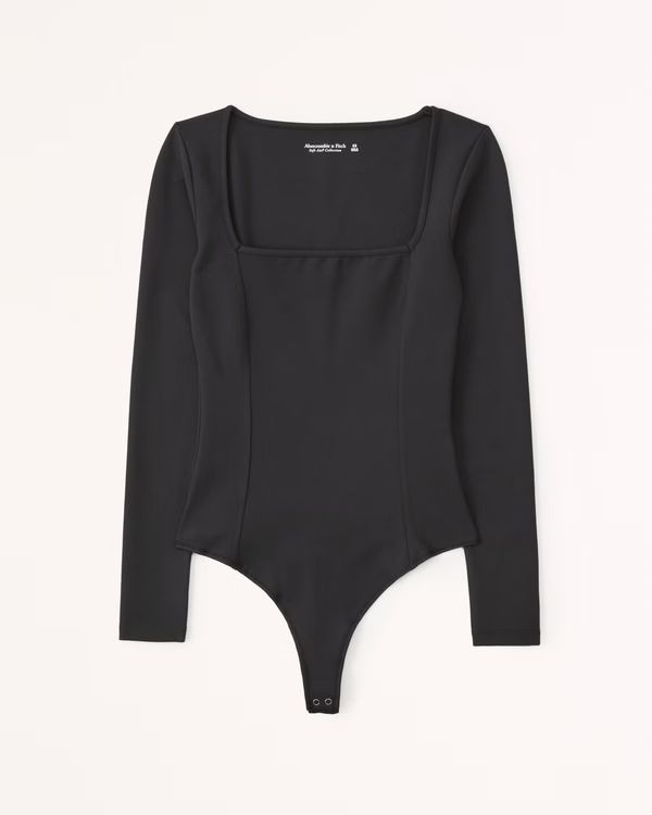 Long-Sleeve Ponte Squareneck Seamed Bodysuit | Abercrombie & Fitch (US)