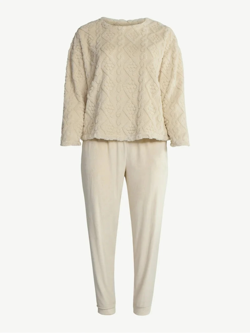 Joyspun Women's Plush Long Sleeve Top and Joggers Pajama Set, 2-Piece, Size XS-3X - Walmart.com | Walmart (US)