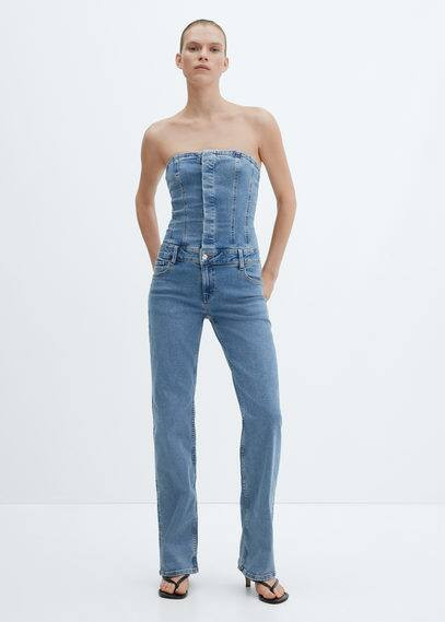 Strapless denim jumpsuit -  Women | Mango USA | MANGO (US)
