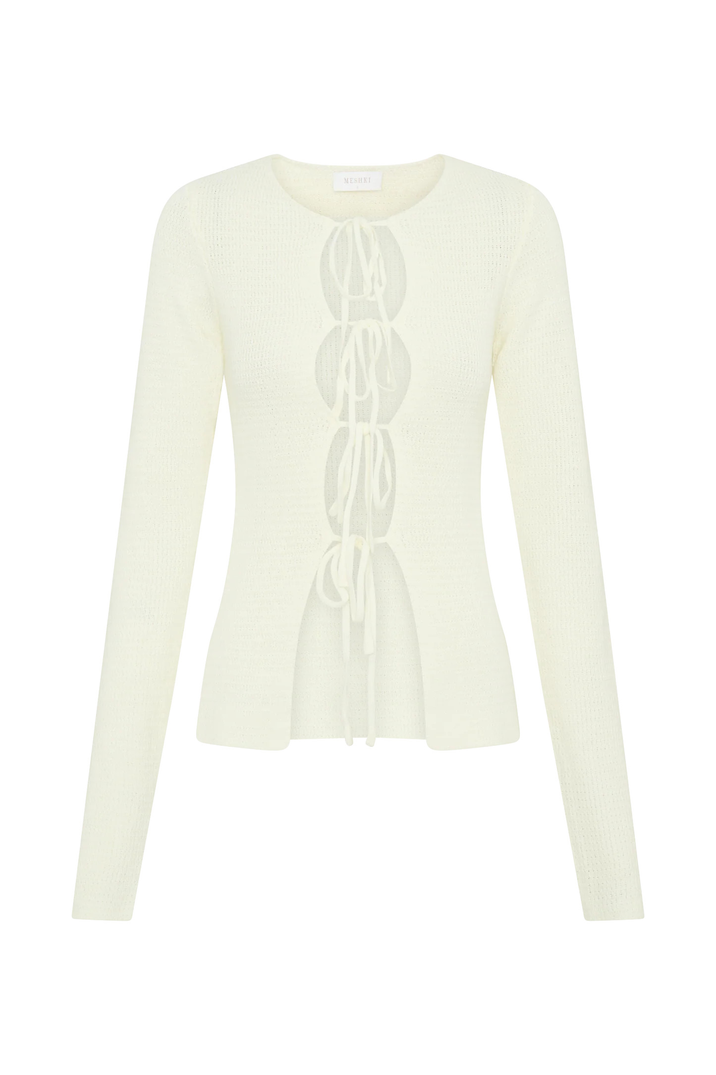 Noah Knit Tie Long Sleeve Top - Ivory | MESHKI US