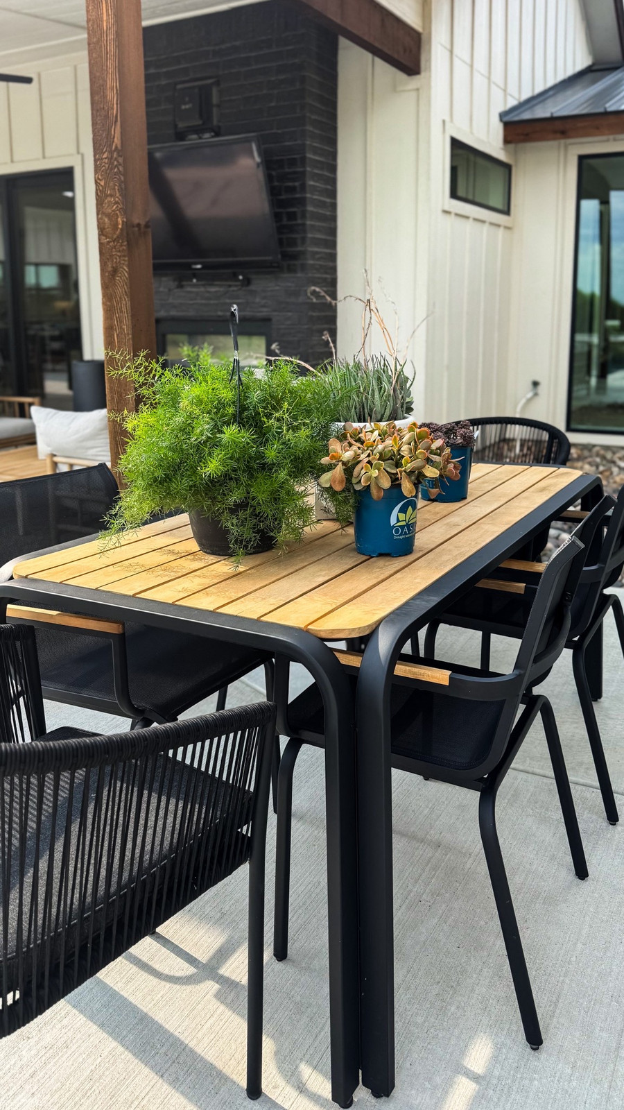 Our patio dining set from AllModern has become the go-to hangout spot this…