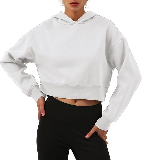 Amazhiyu Women’s Fleece Cropped Hoodies Casual Long Sleeve Pullover Crop Tops | Amazon (US)