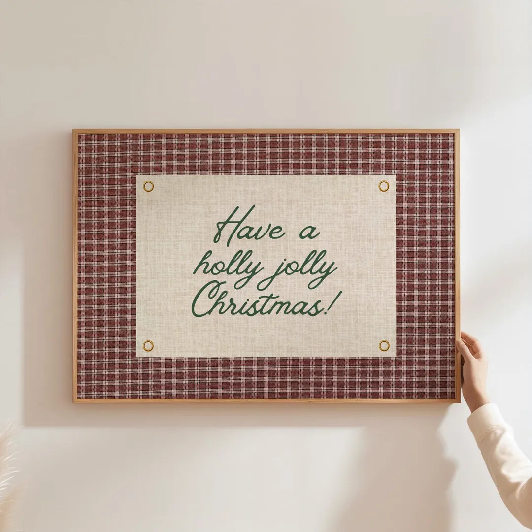 Christmas Red Gingham Print Vintage Christmas Wall Art Retro Holiday Wall Art Holly Jolly Christm... | Etsy (US)