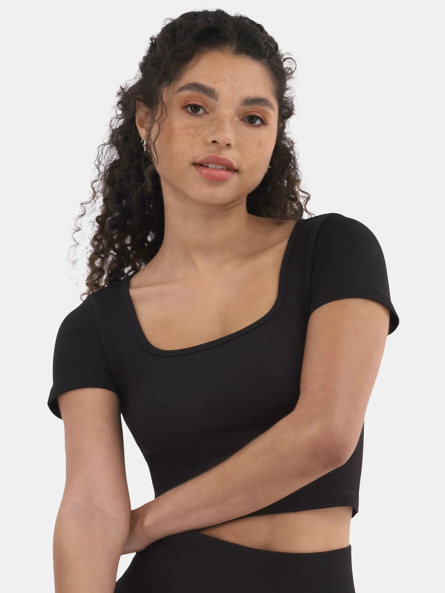 No Boundaries Seamless Ribbed Top and Bike Shorts Set, 2-Piece, Women's | Walmart (US)