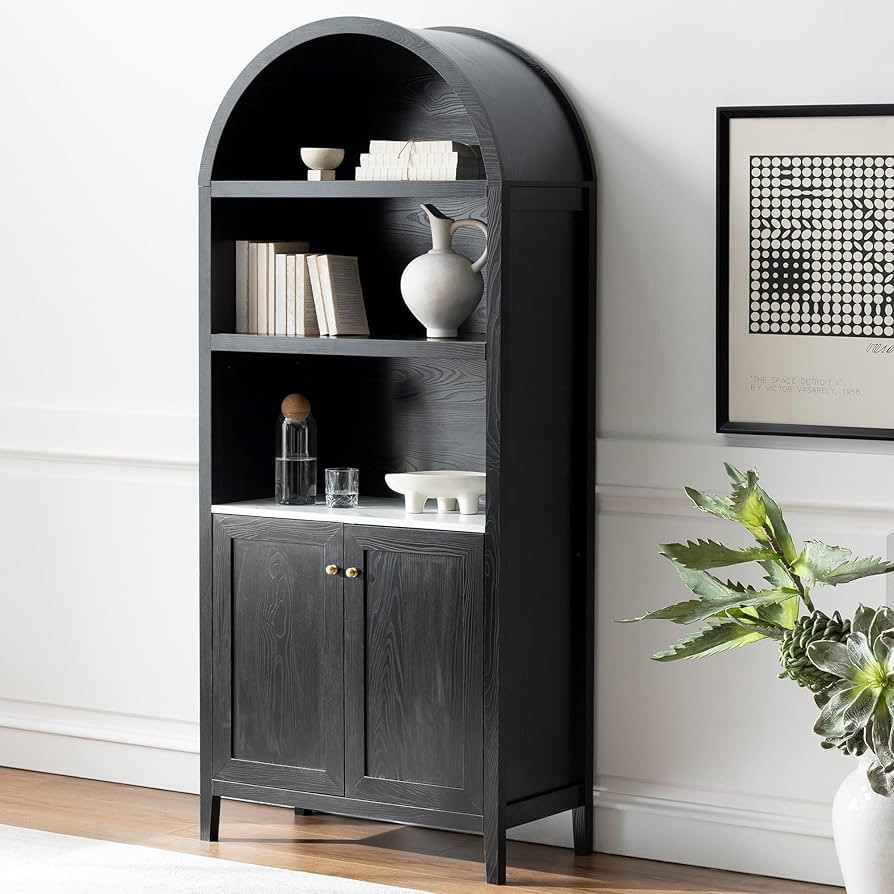 Amazon.com: Proomeeir Tall Black Arched Bookshelf with Doors, 71" Modern Display Bookcase Storage... | Amazon (US)
