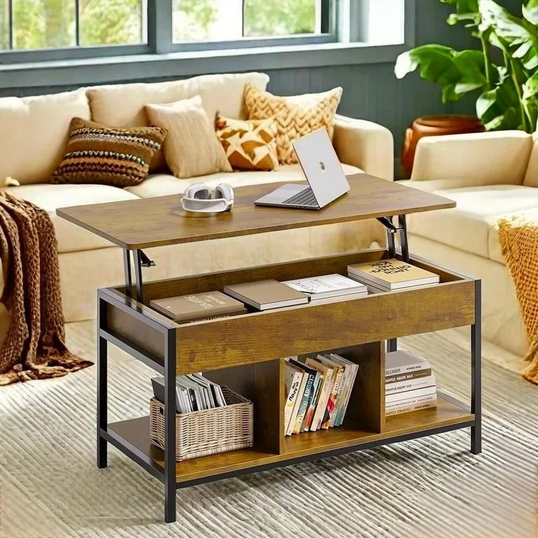 Coffee Table, Lofka Adjustable Height Wooden Coffee Table with Hidden Compartments and Shelves- P... | Walmart (US)
