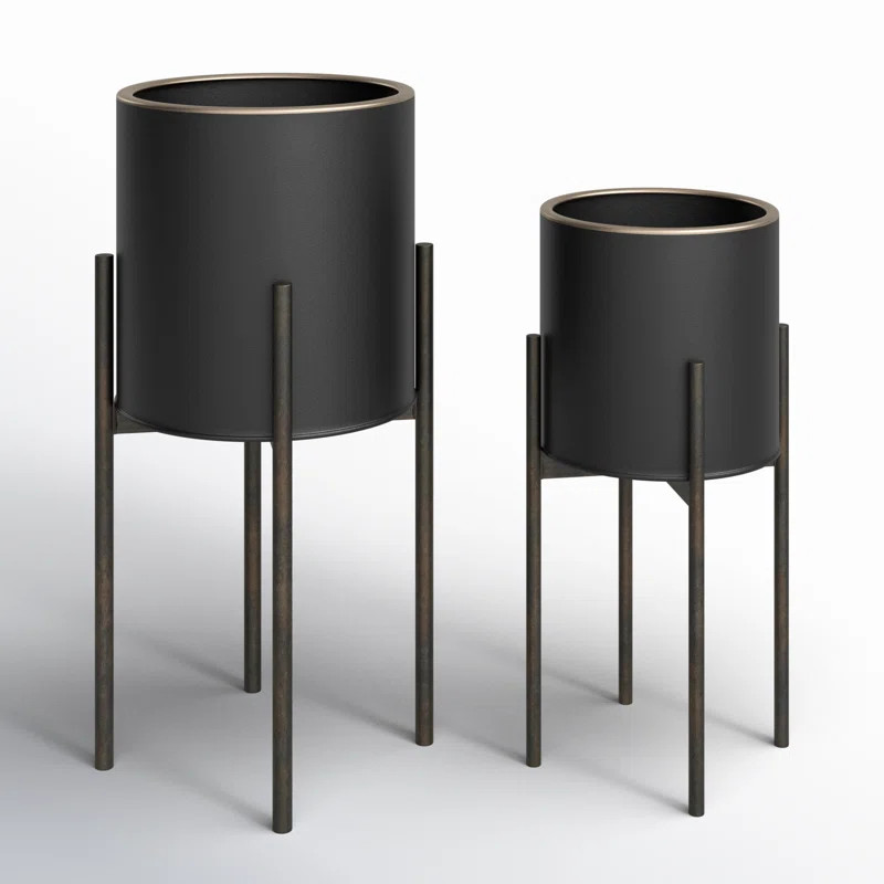 Huxton Round Metal Modern Indoor Pot Planter Set | Wayfair North America