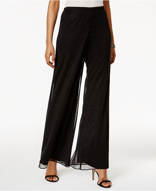 Petite Mesh Sparkle Wide-Leg Pants | Macys (US)