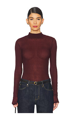 FRAME Mixed Mesh Turtleneck in Deep Burgundy from Revolve.com | Revolve Clothing (Global)