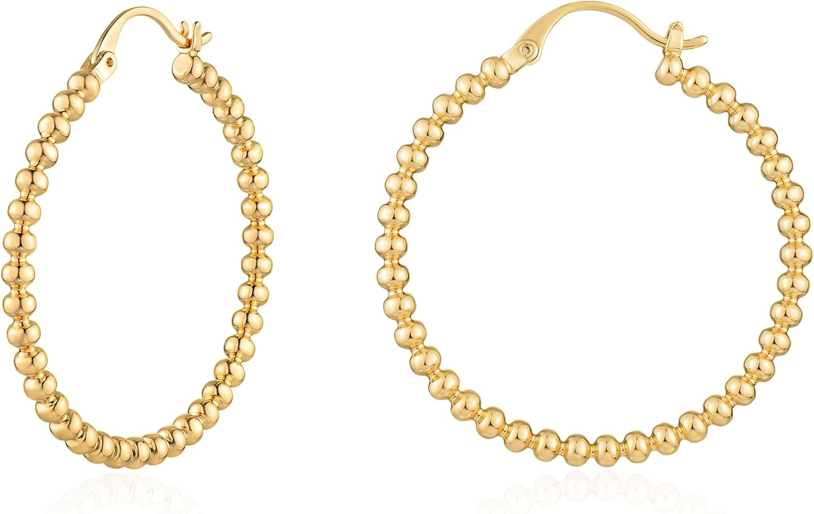 Gold Hoop Earrings for Women 14K Gold Plated Twisted Beaded Thick Hoops Earring Hypoallergenic Si... | Amazon (US)