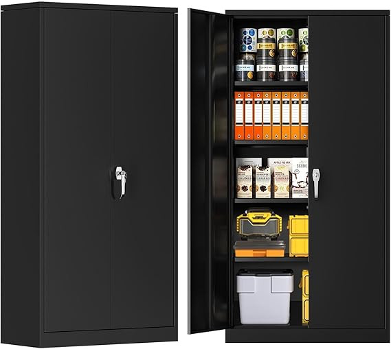 Superday Lockable Storage Cabinet, 71" Garage Storage Cabinets with Lock, Black Metal Cabinet wit... | Amazon (US)